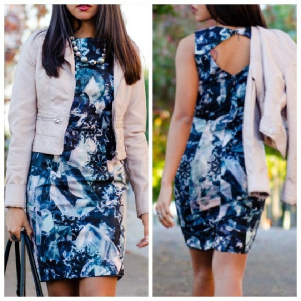 H&M Fitted Diamond Print Cutout Cocktail Dress